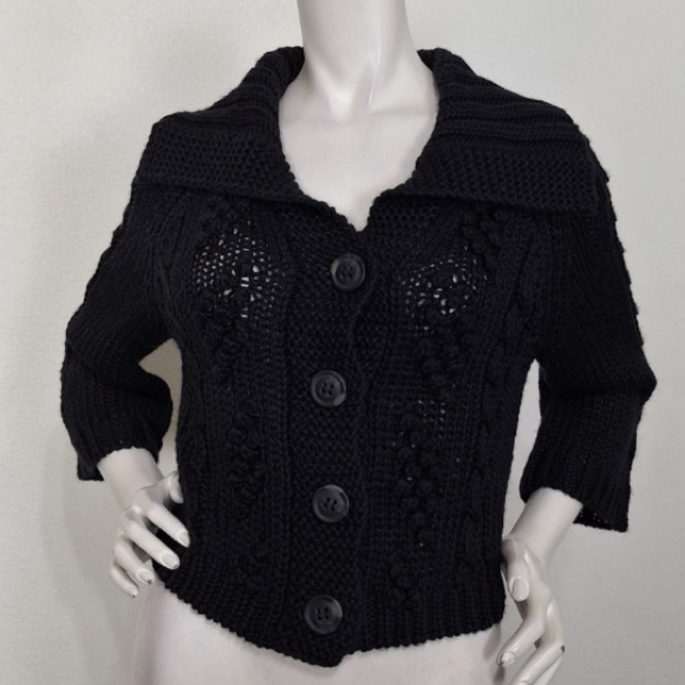 Express NEW Black Wool Blend Preppy Romantic Whimsigoth Knit Cardigan Sweater *M